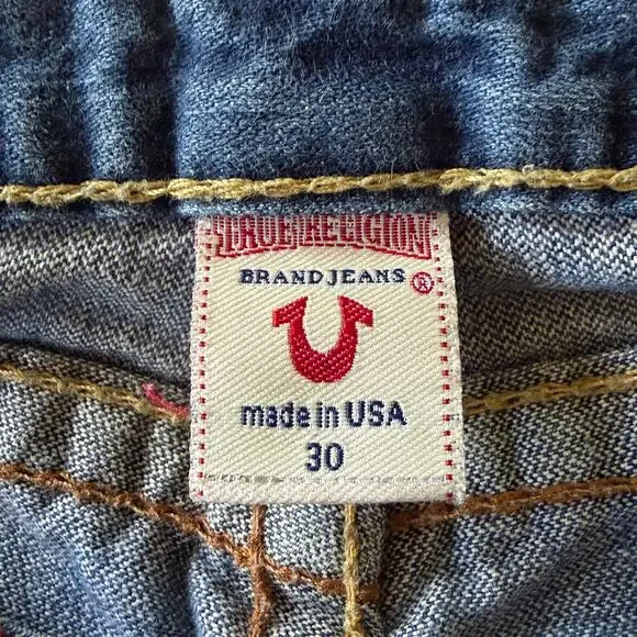 Y2k True Religion Rainbow Joey Jean 30 Blue Flare USA Flap Pocket Stitched - Picture 4 of 12